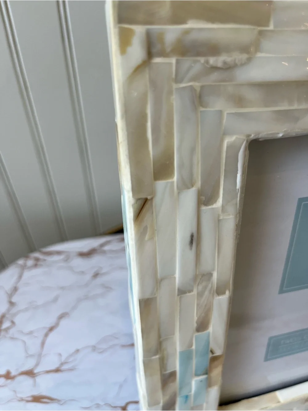 TWO’S COMPANY MOTHER OF PEARL PICTURE FRAME | 5x7 | BLUE/WHITE MOSIAC | NEW